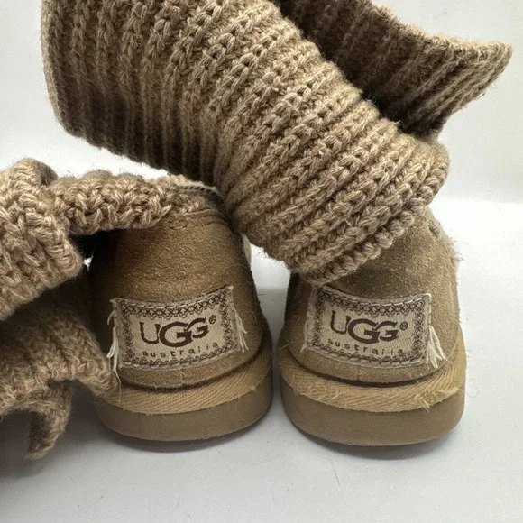 UGG Classic Knit Cardy MId Calf to Tall Boots Gray Style 5819 Size 5 Tan Camel - Picture 4 of 14